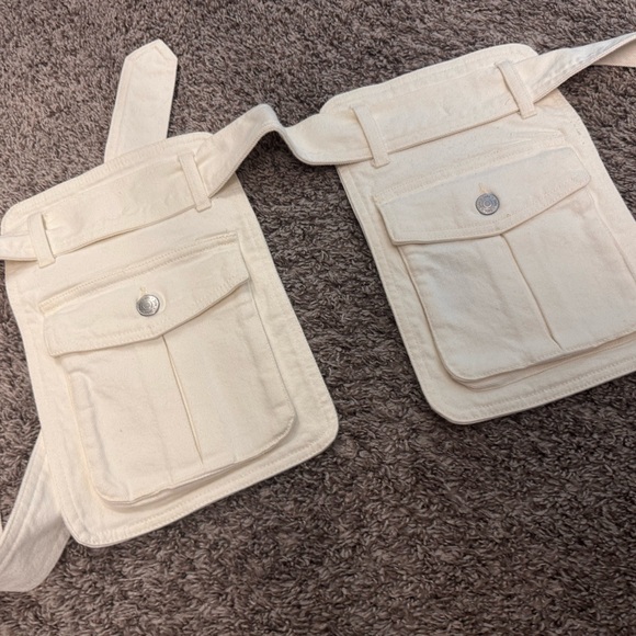 Zara Accessories - Zara Cream Canvas Double-Pocket Belt Bag